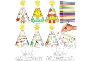 Znnhnn 18 Silvester Deko zum Ausmalen, Glücksbringer Silvester Partyhüte mit 24 Stiften, silvester Hüte, Bemalbare Papier Haarreif, Neujahr Hüte für 2026