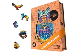UNIDRAGON Original Holzpuzzle — Charmante Eule, 101 Teile, Klein 5.9 x 10.2 Zoll (15 x 26 cm) Schöne Geschenkverpackung, Einzigartige Form Erwachsene und Kinder