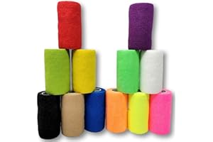 LisaCare Bandage selbsthaftend 10cm x 4,5m | 12er-Set Bunter Farb-Mix | Kohäsiver Wund-Verband | elastisch, dehnbar, ohne Kleber(Farb-Mix)