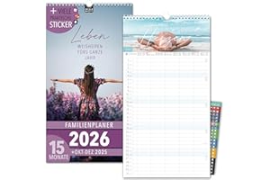 ‎SPIELEFABRIK Family Calendar 2026 5 Columns Wisdom Family Planner 2026 with Sticker Holiday Recycling Holiday Wall Planner 2026 Wall Calendar 23 x 43 cm Including Oct-Dec 2025, Plant Calendar, Sayings Mindfulness