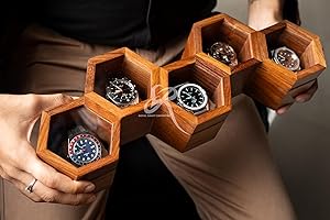 ROYAL CRAFT EXPERTISE Vitrine de montres haut de gamme en bois à 5 compartiments – Coffret à montres en nid d'abeille pour homme, fabriqué à la main en palissandre indien de qualité supérieure | Un luxe durable
