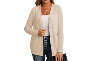 GRECERELLE Womens Cardigan Long Sleeve Lightweight Cardigans Button Down V Neck Ribbed Knit Outerwear Open Front Tops with Pocket for Ladies