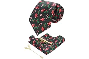 JEMYGINS Cravate Homme de Noël Christmas et Pinces à cravate et Carre de poche Emsemble