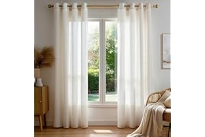 Deconovo Home Linen Curtains, Textured Linen Blend Eyelet Curtains, Warm Tone Light Filtering Drapes for Living Room and Bedroom, W52 x L90 Inch, Linen, 2 Panels