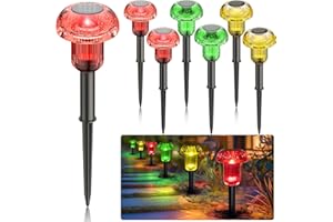 AGOTD lampy solarne na zewnątrz, lampa solarna grzybkowa 6 sztuk, wodoodporne lampy ogrodowe na zewnątrz, ścieżki, ogrody patio, dziedzińce, trawniki (czerwony żółty zielony)