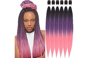Xusuperb Long Pre Stretched Braiding Hair 30 inch Ombre 3 Tones Braiding Hair Easy Braids 6 Packs Soft Yaki Texture Kanekalon Synthetic Braiding Hair Extensions(T1B/Purple/Pink#)