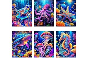 MRNSIET 6 Pack Ocean Creatures Diamond Painting Kits for Adults,Colorful Sea Round Drill Diamond Art Kits for Beginners,DIY Marine Animals Crystal Gem Art Painting and Crafts for Home Wall Decor 12x16 lnch.