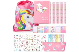 TOYESS Cadeau de Papeterie Licorne pour Fille 6 7 8 9 10 11 12 Ans, Ensemble de Jouets Licorne pour Filles, Trousse Scolaire et Carnet et Autocollants et Stylos Gel(32 pièces)