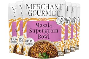 Merchant Gourmet Masala Supergrain Bowl with Freekeh, Pearl Barley, Butternut Squash & Chickpeas – Meal for One, High in Protein & Fibre, 8 Plant Varieties (6x 220g)