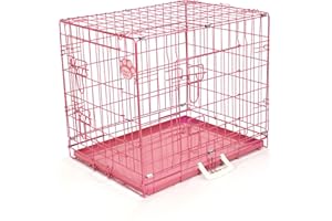 Cozy Pet Metal Tray Dog Cage 24" Puppy Crate in Pink 62cm Long with Easy-to-Clean Removable Metal Tray and 2 Lockable Doors Model DC24P