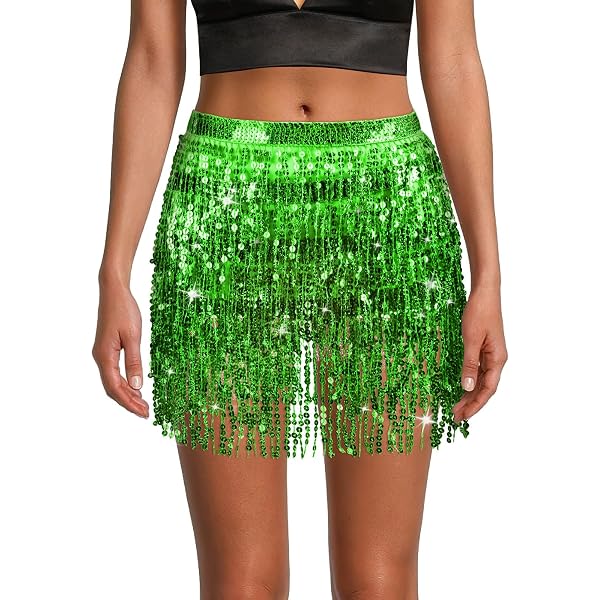 Jupe à Paillettes Et Franges Pour Danse Du Ventre - Taille Unique, Mousseline De Soie - Idéale Fête, Rave, Plage