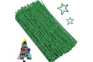 QIANFENSHI 100 Piezas Limpiapipas,Limpia Pipas para Manualidades,Limpiapipas Manualidades,Limpia Pipas,Alambre de Chenilla Colores,para Manualidades y Decoraciones DIY,30cm x 6mm,Verde
