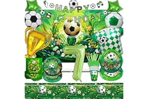 Sylphlikeoniric Fussball Deko Geburtstag Kinder 7 Jahre Junge, Fußball Geburtstag 7 Jahre Party Set, Fußball Luftballons Banner Teller Tasse Servietten Tischdecke Stroh (Fussball Geschirr 7 Jahre)