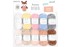Gründl Funny Mini Pastel Shades 10 x 15 g, juego de punto de hilo de chenilla 100% poliéster, mini ovillos