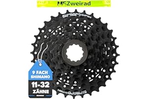 MSZweirad Shimano CS-HG200 - Cassetta per bicicletta a 9 velocità, 11-32, 11-34, corona dentata 11-36 denti, colore nero, con nastro riflettente