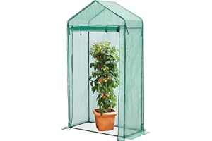 Quictent Foliengewächshaus 190 x 100 x 50 cm Tomatengewächshaus mit Spitzdach, Tomatenhaus mit aufrollbare Türen für Gemüse, Obst, Blumen, Garten, Balkon, Grün