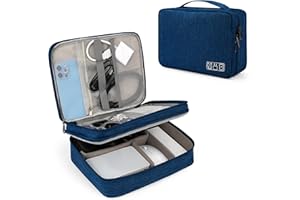 Tunejoy Bolsa de Accesorios Electrónicos Organizador de Viaje para Tableta de 2 Capas Portátiles Estuche Cables de Almacenamiento para Cargador Banco de Energía 27x20x8 cm Azul Oscuro