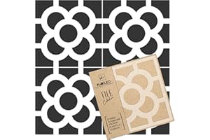 NAKLEO Pochoir à Carreaux pour Peinture 15x15cm, Modèle en Plastique et Réutilisable, Ravenna Trèfle Fleur Marocain, DIY Bricolage Décoration, Pavé Blocs Béton Sol Mur