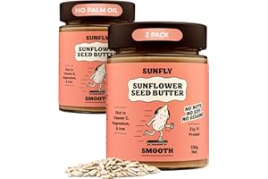 SUNFLY Smooth Sunflower Seed Butter – Palm Oil Free, Peanut Butter Alternative - Creamy, Nut-Free, Vegan Protein Spread -Top 14 Allergen Free, Soy Free - Rich in Vitamins & Minerals - 2 x 330g Jars