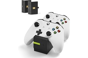 snakebyte Xbox One TWINCHARGE X - Black - Charger/Charging Station for Xbox One S/X/Elite Controller/Gamepads, 2 Rechargeable Batteries 800mAh, Dual Channel Charge, LED Charge Status Indicator