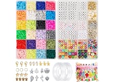 6000 Pcs Clay Heishi Beads for Bracelets, Flat Round Clay Spacer Beads with 900 Pcs Letter Beads, Pendants, Jump Rings, Clay