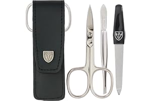 3 Swords Germany - brand quality 3 piece manicure pedicure grooming kit set for professional finger & toe nail care scissors file genuine leather case in gift box, Made by 3 Swords (000378)