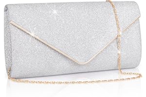 Larcenciel Clutch Damen, Glitzer Abendtasche mit Abnehmbarer Kette, Umhängetasche Pailletten Handtasche, Elegante Envelope Tasche Schultertaschen Kettentasche für Abschlussball Hochzeit Party (Silber)
