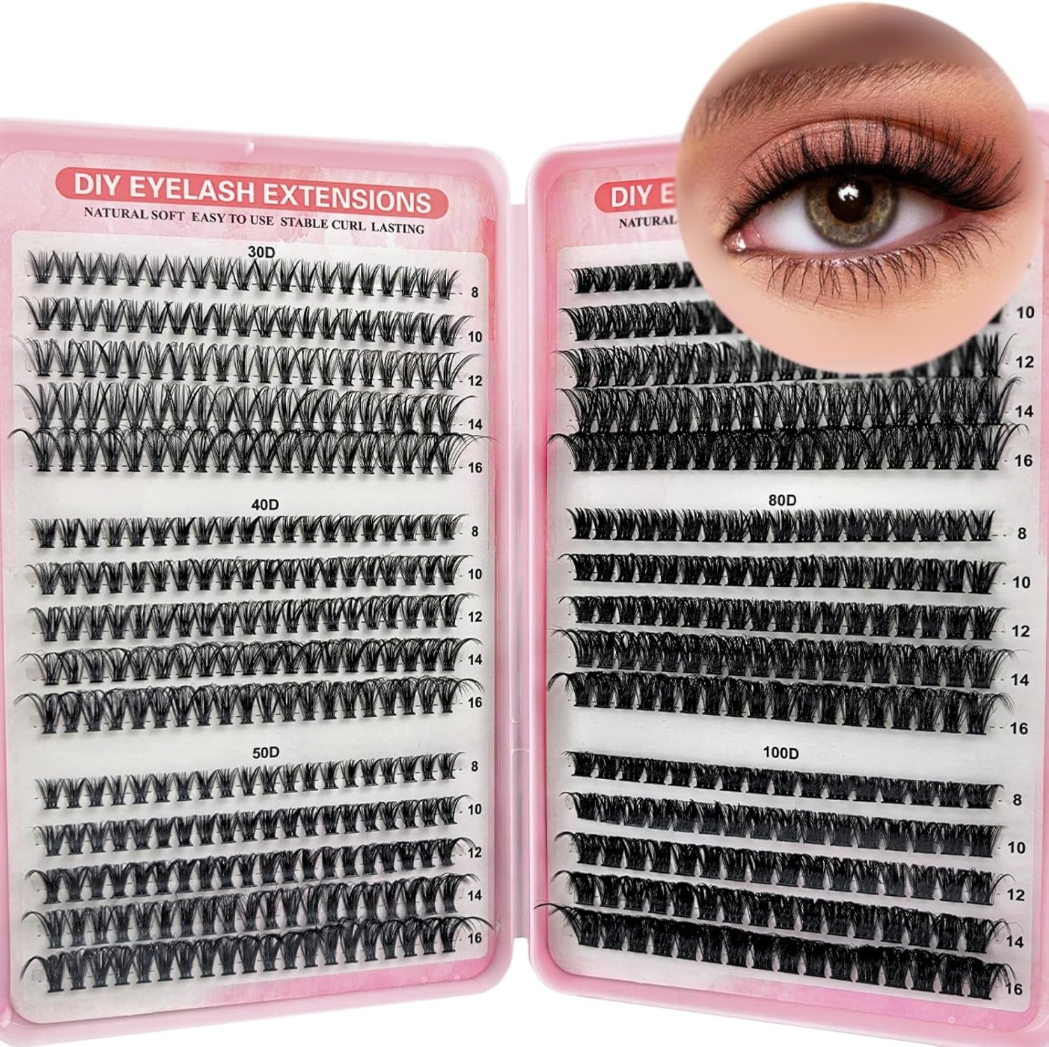 KEYRI Lot de 580 faux cils 30-40-50-60-80-100D, recourbe cils, poil sur poil, kit maison pour filles et femmes débutantes (8-16 mm, Mix)