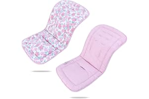 LAT LEE AND TOWN Baby Pushchair Seat Liners,Pram Liner Universal Fit for Most Pushchairs,100% Cotton Double-Sided Baby Stroller Cushion Pad,Stroller Seat Cover for Toddler Infant 1 Pack,78x34cm(Pink Rose+Checked)