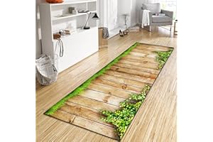 ‎WTHYGB WTHYGB Teppich Läufer Flur Küche 40x60 cm, Holzmaserung rutschfest Waschbar Dauerhaft Küchenläufer Flurläufer, Lang Polyester Hellgelb Teppichläufer für Korridor, Schlafzimmer, Innen Wohnzimmer