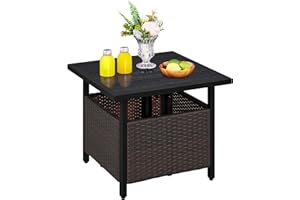 Yaheetech Rattan Outdoor Coffee Table, PE Patio Wicker Bistro Side Table with Umbrella Hole, All Weather Garden Furniture Set for Balcony, Backyard, 55.5 x 55.5 x 47cm, Max Load 120kg, Brown & Black