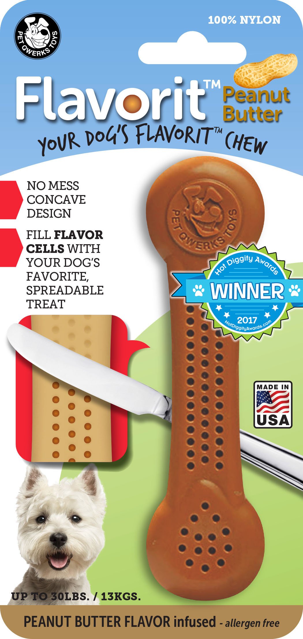 Pet Qwerks Flavorit -Peanut Butter Flavored Nylon Bone for Aggressive Chewers (Made in the USA)
