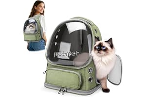 ALLSOPETS Sac à Dos pour Chat Design Innovant à Bulle Pliable Portable Transporteur pour Chats et Chiens jusqu'à 7.5KG avec Crochet de Sécurité Intérieur Idéal pour Voyages Camping (Vert)