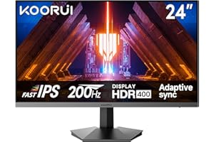 KOORUI Ecran PC Gamer 200Hz, Ecran Gaming 24 Pouces, Fast IPS, HDR 400, Adaptive Sync, FHD 1080P, 1ms, VESA 75x75mm, HDMI 2.0 & DP1.4