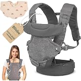 Blisbe Ergonomic Baby Carrier Backpack 4 Positions - Safe, Breathable, Washable, Hip Seat, Adjustable Belt, Easy to Put On, N