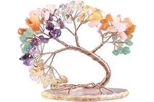 Amogeeli Chakra Kristallbaum Achat Scheibe Basis Edelstein Geldbaum Feng Shui Heilsteine Wunschbaum Bonsai Figuren Deko für Glück und Gesundheit, 3-4 Zoll