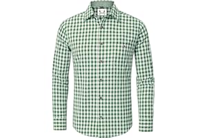 AMZHOTER Trachtenhemd Herren Oktoberfest Hemd Kariertes Hemd Outfit Langarm Trachten Hemden Tracht Hemd Trachtenhemden Kurzarm Karohemd Freizeithemd Baumwolle Blau Rot Grün