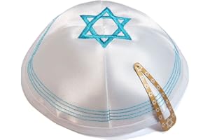 JL Kippha's Satin 20 cm Blanc Magen David Kippa juive Capuchon Synagogue Kippa judaïque