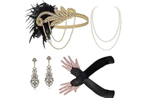 BABEYOND Accessori Anni '20 Donna Set di Accessori 1920s Grande Gatsby Costume Set con Fascia Anni '20, Guanti da Flapper, Porta Sigarette, Collana e Orecchini