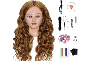 Testina parrucchiere capelli veri 80%, testa di parrucchiere marrone TwoWin 26 ", testa di manichino, per allenamento dei capelli, cosmetologia, testa delle bambole con morsetto, accessori per capelli