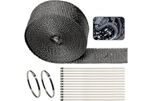 KEEPDSGN Rouleau d'emballage thermique d'échappement de moto, ruban isolant universel pour silencieux d'échappement de moto compatible avec le camion voiture VTT + les attaches en acier inoxydable