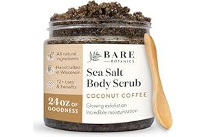 Bare Botanics 24oz Coconut Coffee Body Scrub – Gentle Exfoliator & Super Moisturizer | Includes a Wooden Spoon | All Natural, No Synthetic Fragrances, No Nut Oils, Ready to Gift
