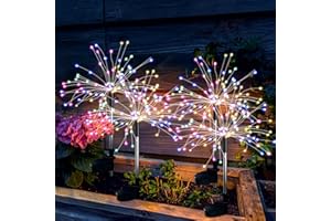 BESIGHT Luces Solares Jardín Exterior 4 Piezas 120 LED luz de Fuegos Artificiales con IP65 Impermeable 2 Modos de iluminación para Balcón Senderos Patio Césped Decoración Festiva
