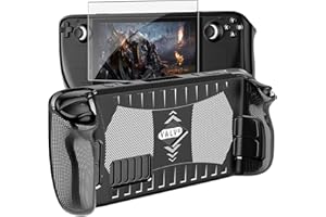 YUANHOT Upgraded Protective Case for Steam Deck with Screen Protector, Soft TPU Protector Cover Accessories Kit with Anti-Collision and Easy Installation Design - Black