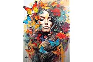 askkqtx Paint by Numbers for Adults,Woman Butterfly Flowers DIY Arts and Crafts for Adults Beginners,Acrylic Paint by Numbers Kit Perfect for Home Decor 12X16 Inch