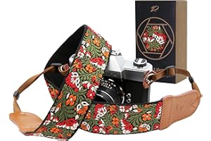 Padwa Lifestyle Pasek do aparatu - dwuwarstwowe końcówki ze skóry bydlęcej, szerokość 5 cm, czysta bawełna, haftowany, tkany pasek na aparat, regulowany uniwersalny pasek na szyję i ramię do