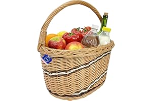 KADAMAHU Cesto in vimini con manico XL, intrecciato a mano, leggero e capiente, ideale per il trasporto di verdura e frutta, cestino riutilizzabile per l'auto, intreccio decorativo, colore marrone, 40x28x43 cm