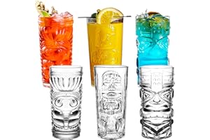 binsakao Lot de verres à cocktail Tiki de 177 à 414 ml - Verres à cocktail - Ensemble de verres à tiki tropicaux transparents modernes - Verres mixtes pour Tiki hawaïen, bar, fête sur l'île, boissons