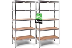 ‎ONDIS24 Ondis24 2X Metallregal Thomas, Lagerregal 90x40x180 (H) cm, Kellerregal bis 875kg belastbar, Silber, mit 5 Fachböden, je 175 kg belastbar, höhenverstellbar, Schwerlastregal - Doppelpack!