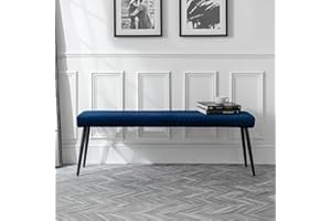 Julian Bowen Luxe Low Bench , Blue,Height: 47, Width: 140, Depth: 37cm